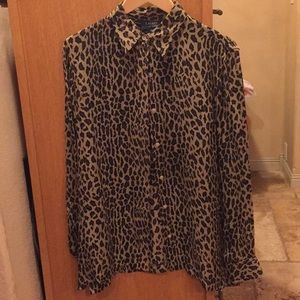 lauren ralph lauren animal print silk blouse large